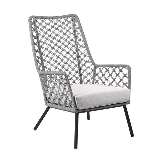 Marco Indoor Outdoor Steel Lounge Chair with Gray Rope and Gray Cushion