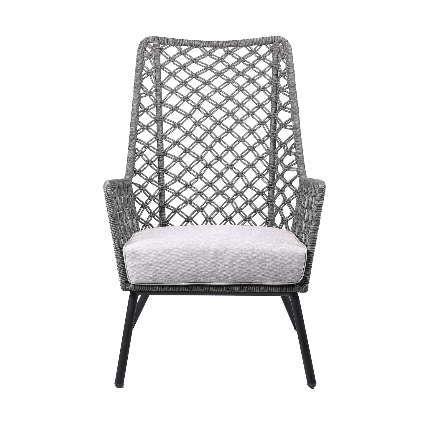 Marco Indoor Outdoor Steel Lounge Chair with Gray Rope and Gray Cushion