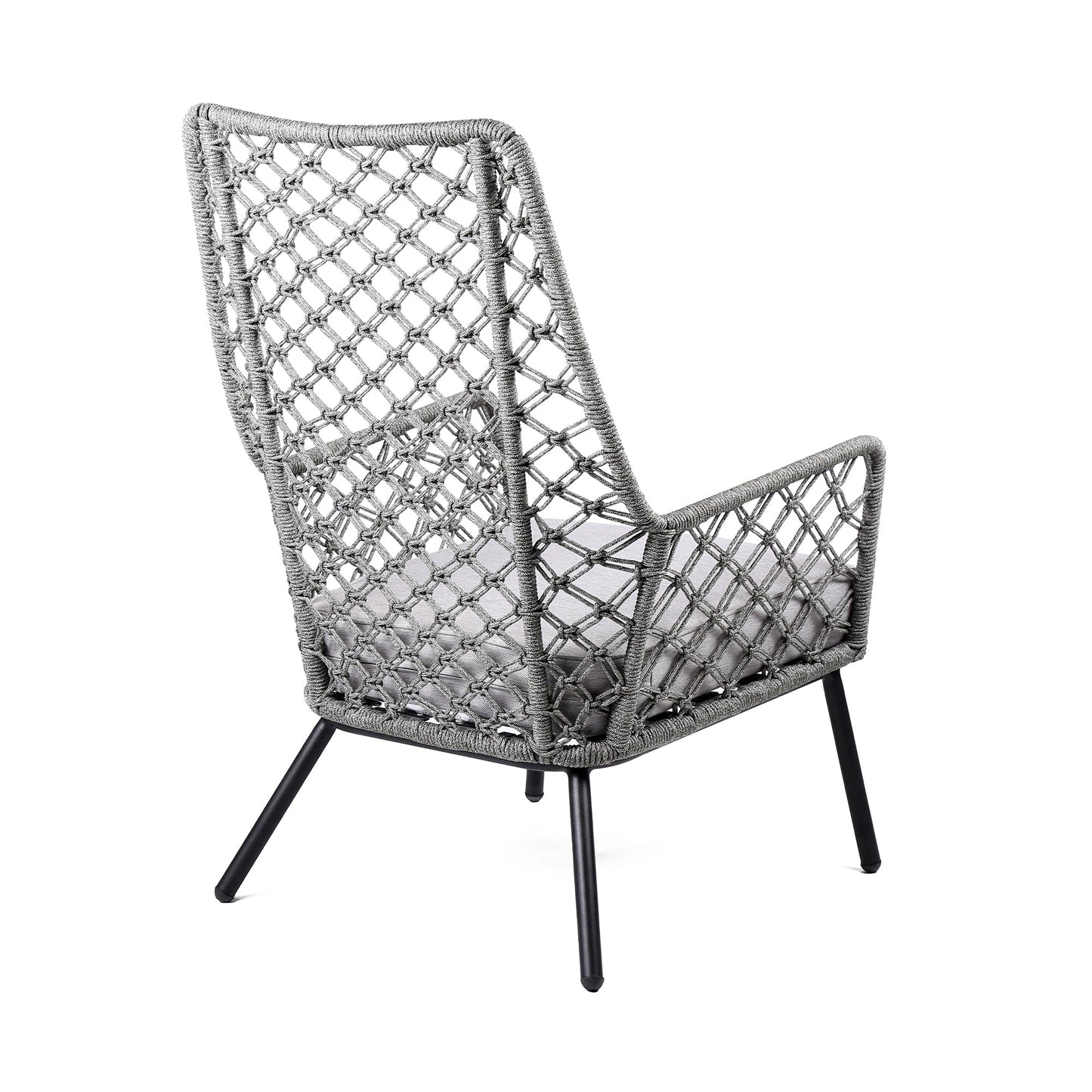 Marco Indoor Outdoor Steel Lounge Chair with Gray Rope and Gray Cushion