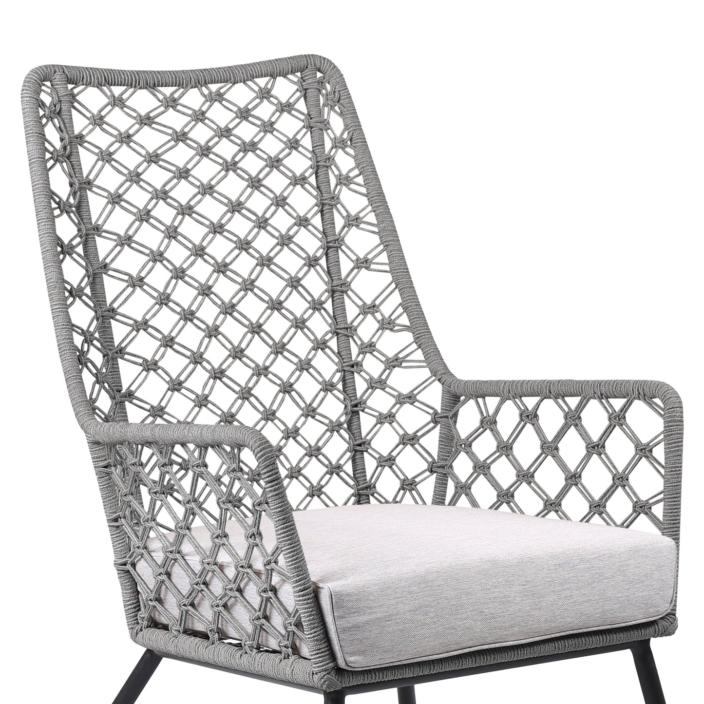 Marco Indoor Outdoor Steel Lounge Chair with Gray Rope and Gray Cushion