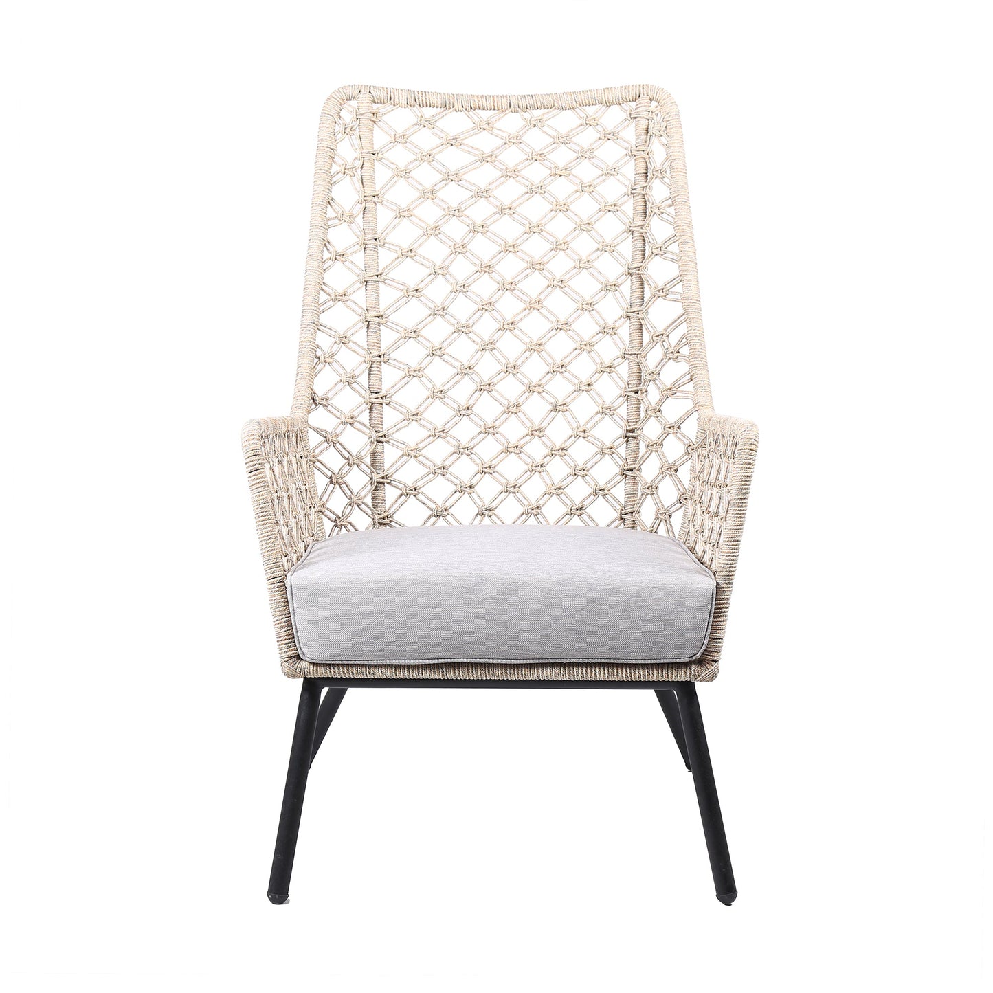 Marco Indoor Outdoor Steel Lounge Chair with Natural Springs Rope and Gray Cushion