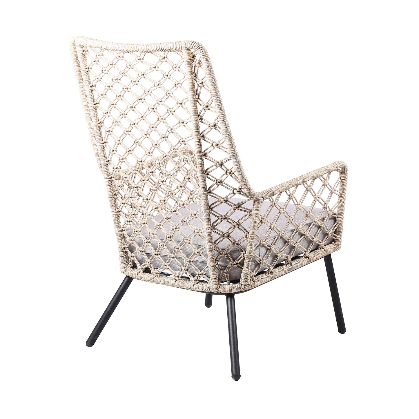 Marco Indoor Outdoor Steel Lounge Chair with Natural Springs Rope and Gray Cushion