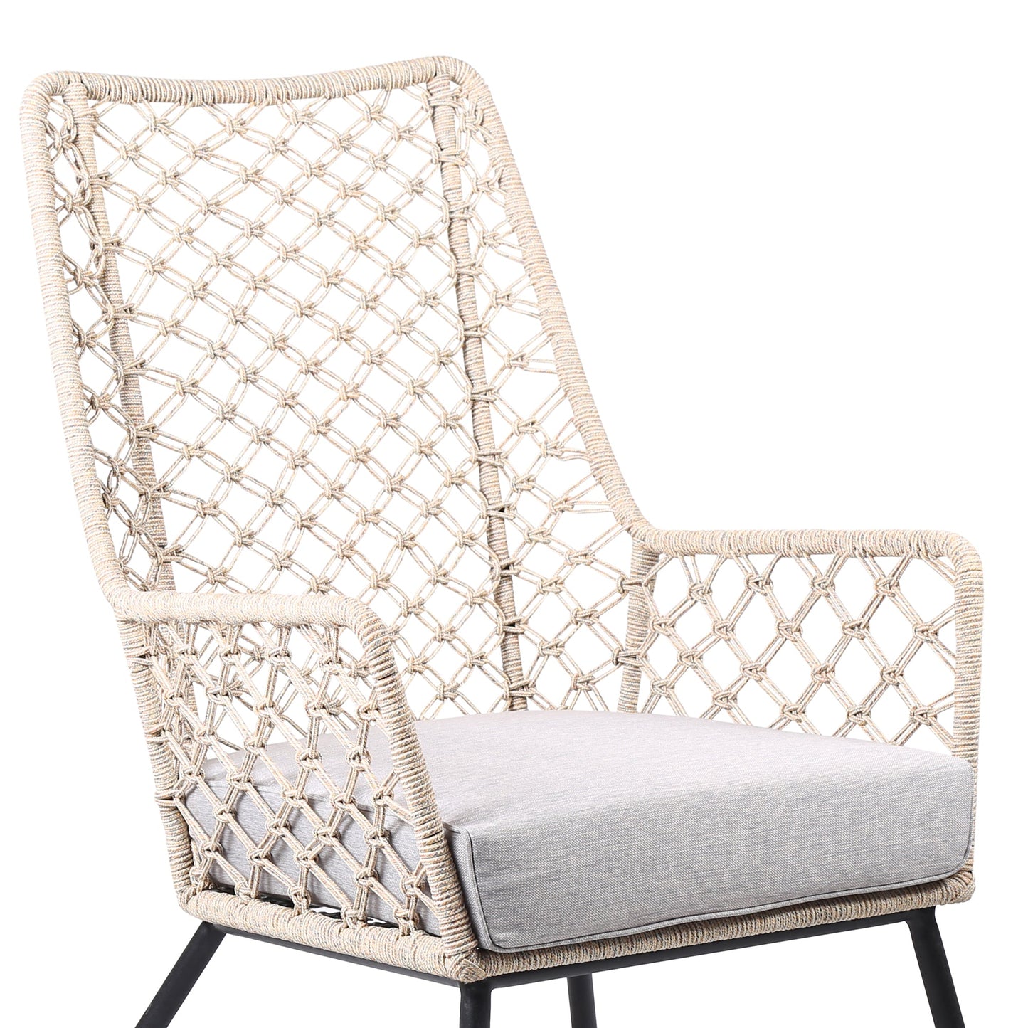 Marco Indoor Outdoor Steel Lounge Chair with Natural Springs Rope and Gray Cushion