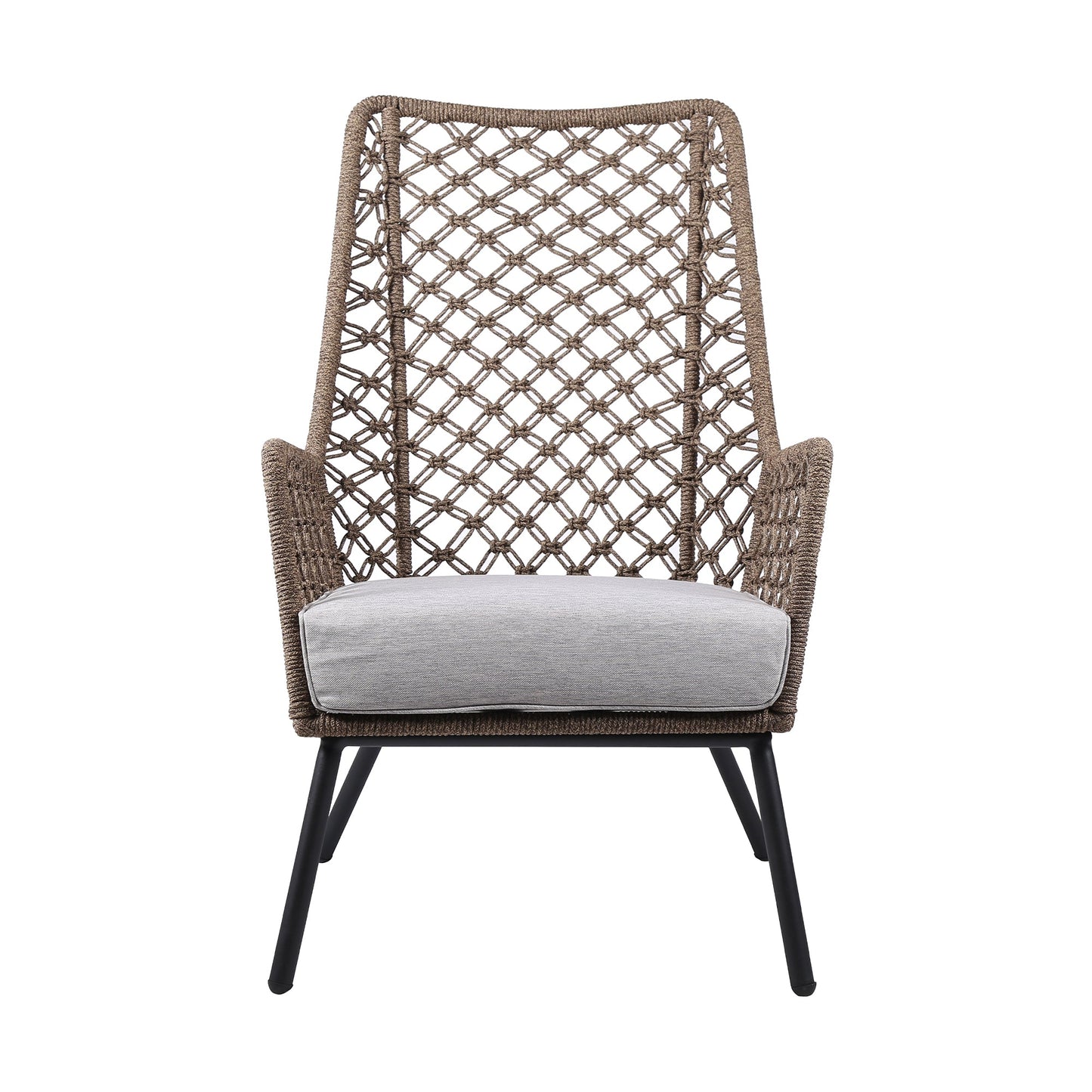 Marco Indoor Outdoor Steel Lounge Chair with Truffle Rope and Gray Cushion