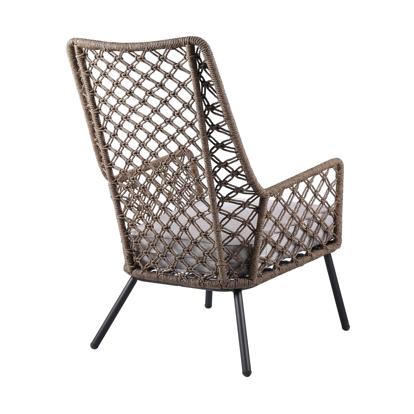 Marco Indoor Outdoor Steel Lounge Chair with Truffle Rope and Gray Cushion