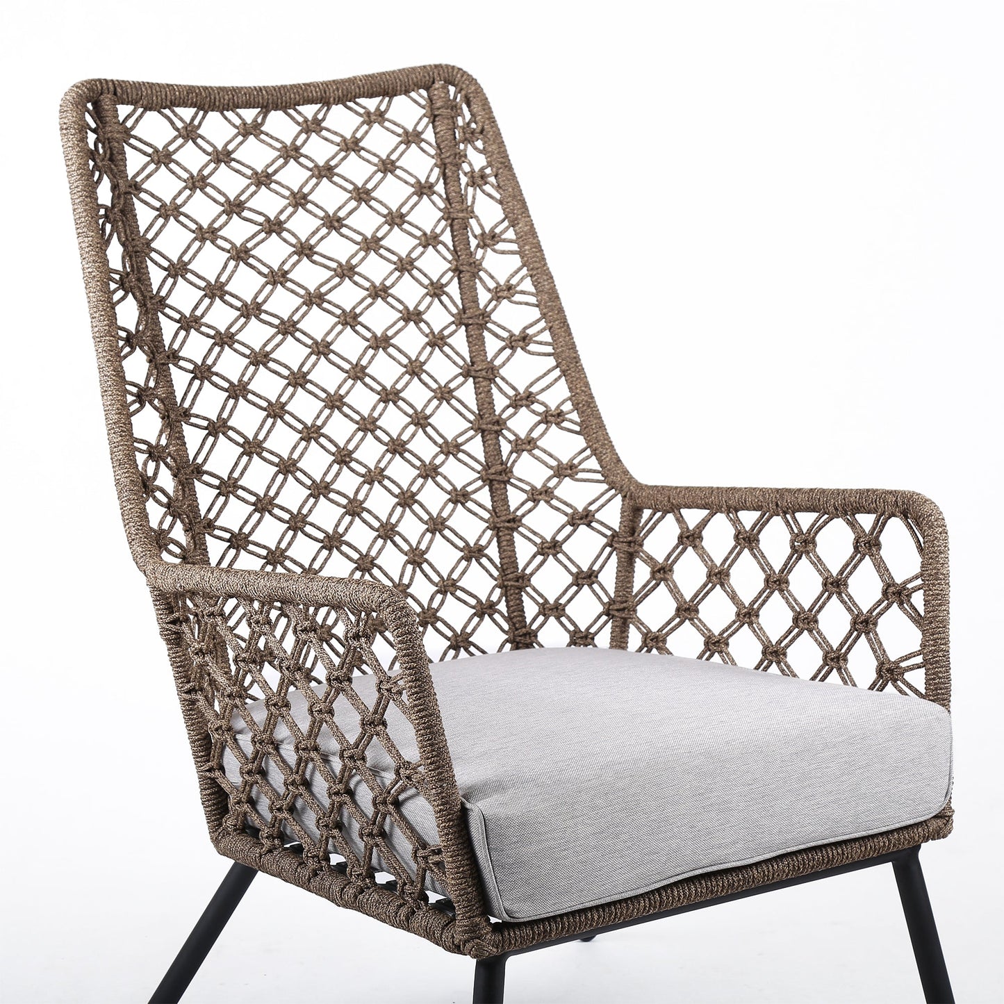 Marco Indoor Outdoor Steel Lounge Chair with Truffle Rope and Gray Cushion