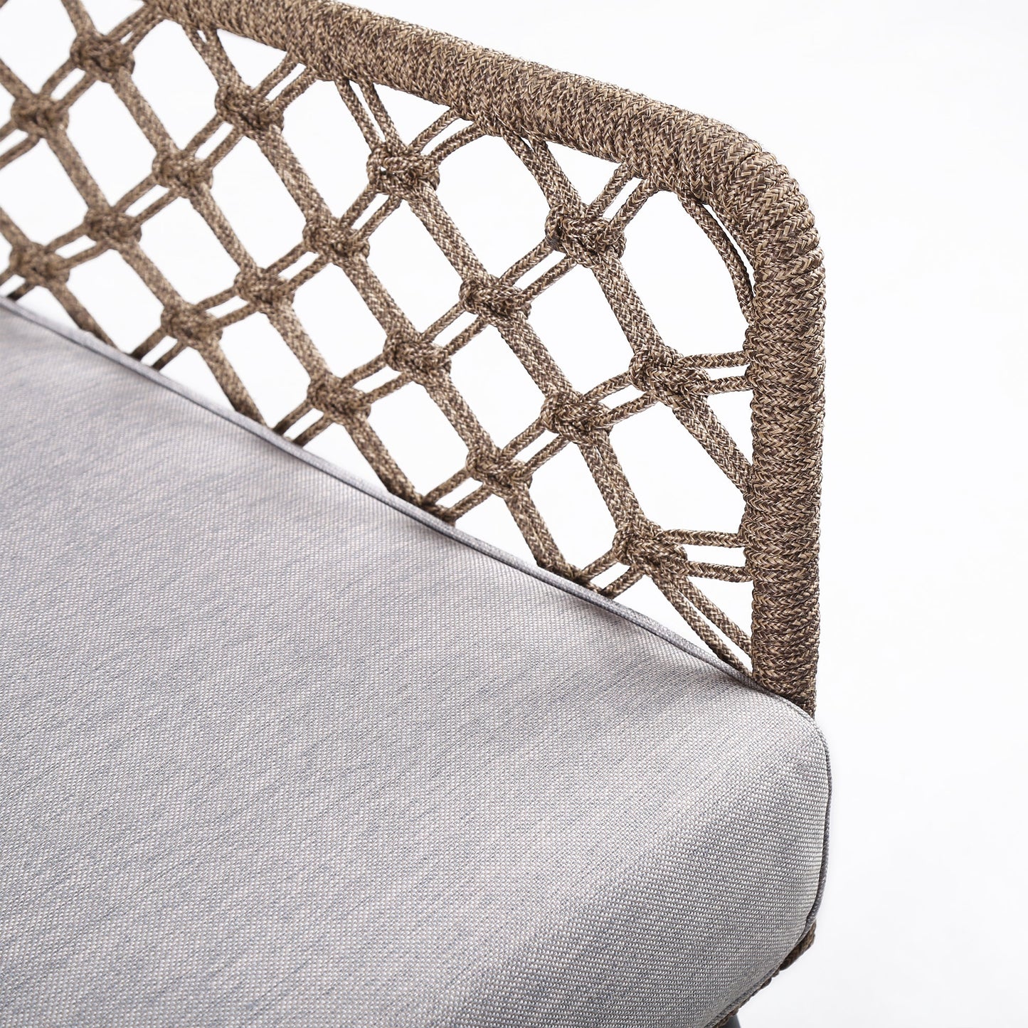 Marco Indoor Outdoor Steel Lounge Chair with Truffle Rope and Gray Cushion