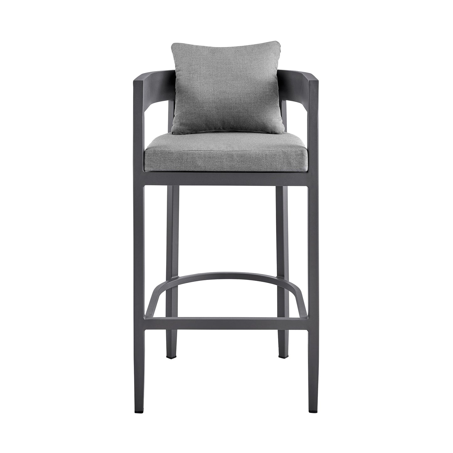 Menorca Outdoor Patio Counter Height Bar Stool in Aluminum with Gray Cushions