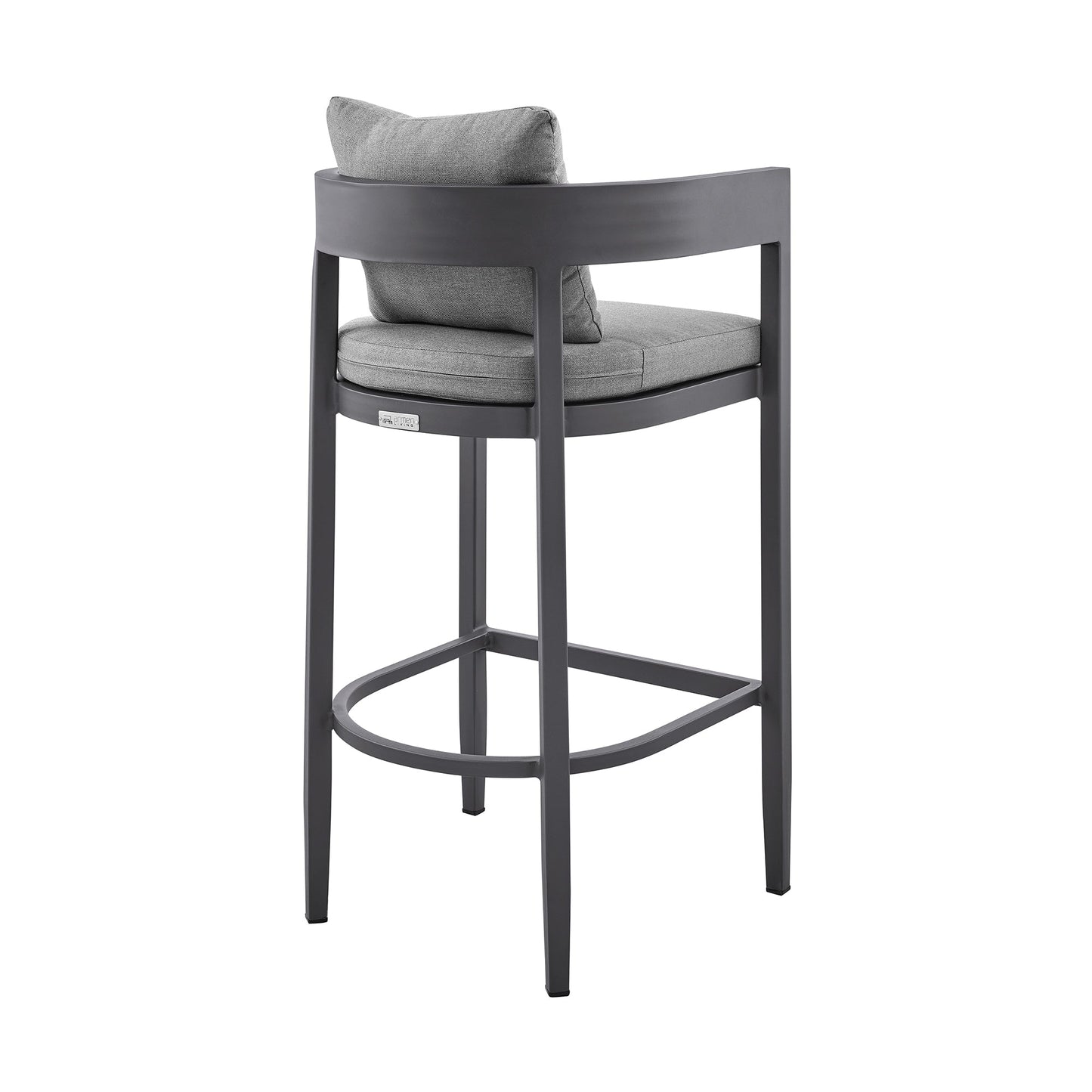 Menorca Outdoor Patio Counter Height Bar Stool in Aluminum with Gray Cushions