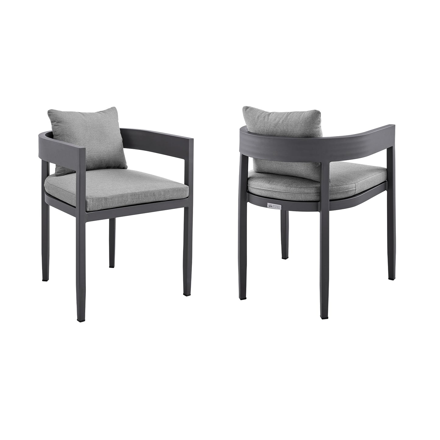 Menorca Outdoor Patio Dining Chairs in Aluminum with Gray Cushions - Set of 2