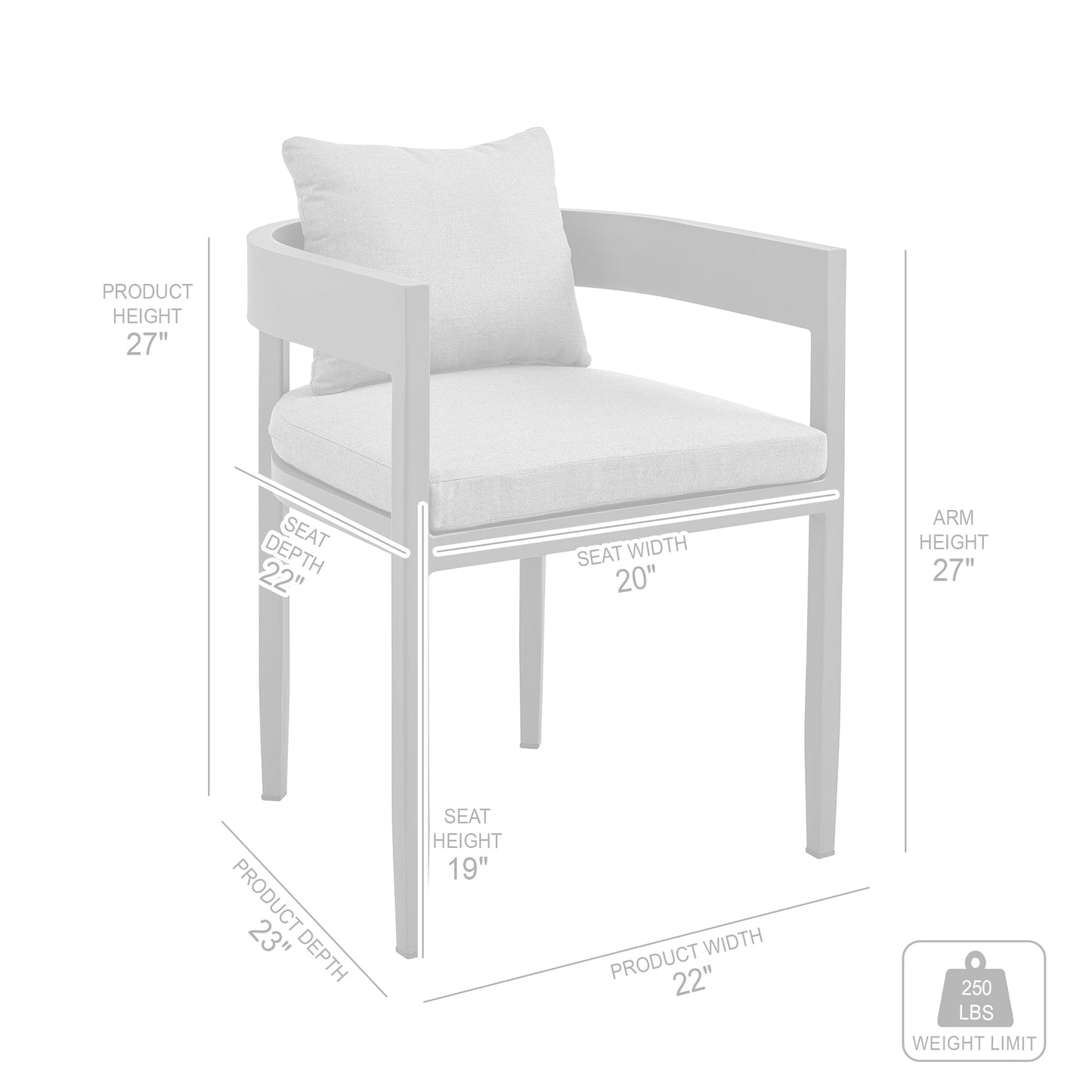 Menorca Outdoor Patio 7-Piece Dining Table Set in Aluminum with Gray Cushions