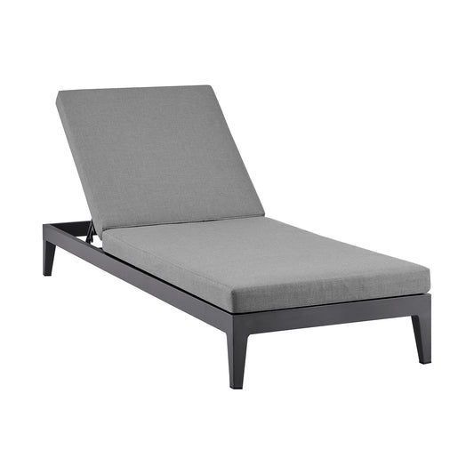 Menorca Outdoor Patio Adjustable Chaise Lounge Chair in Aluminum with Gray Cushions