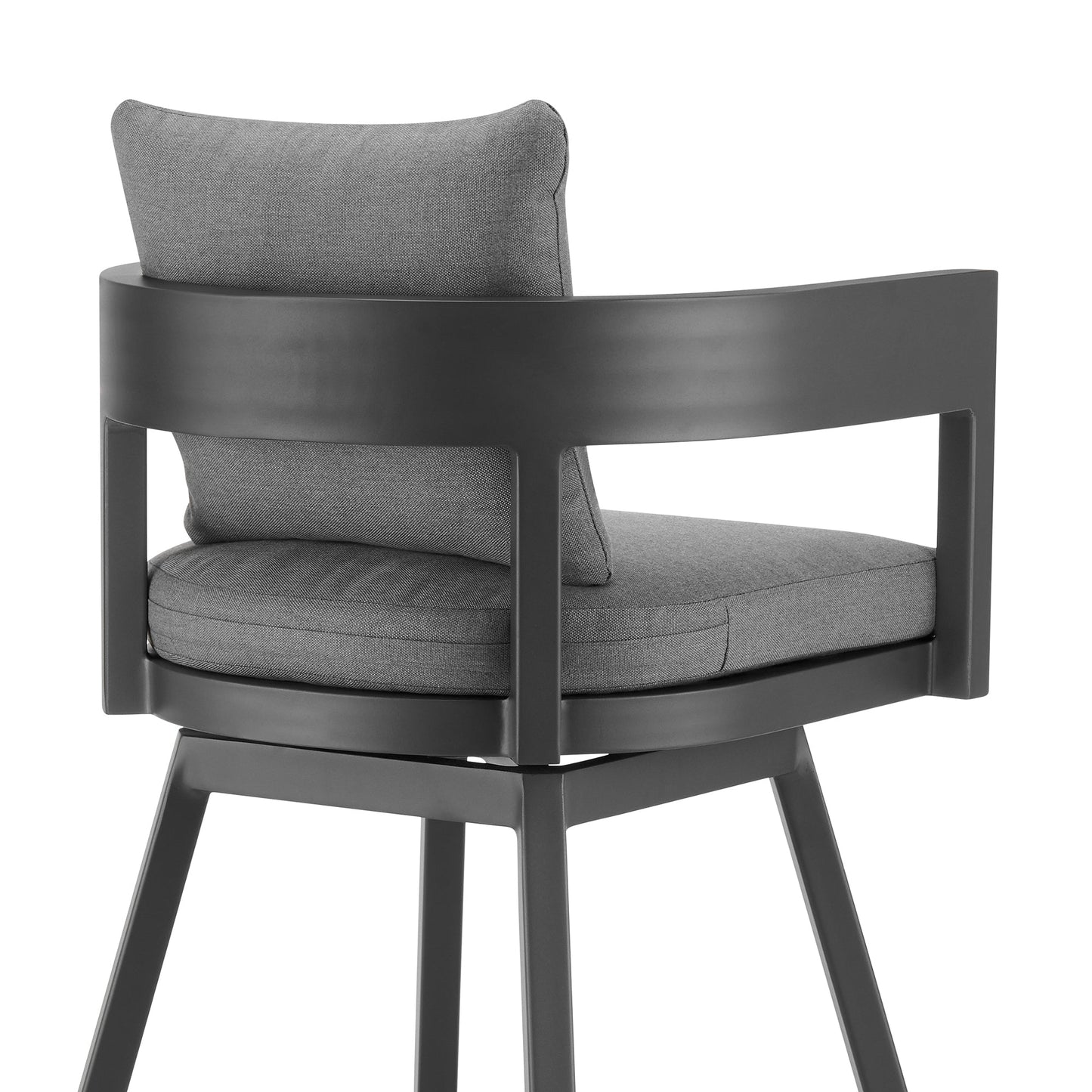 Menorca Outdoor Patio Swivel Counter Stool in Aluminum with Gray Cushions