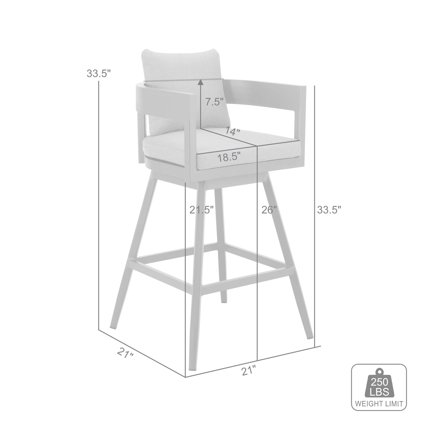 Menorca Outdoor Patio Swivel Counter Stool in Aluminum with Gray Cushions