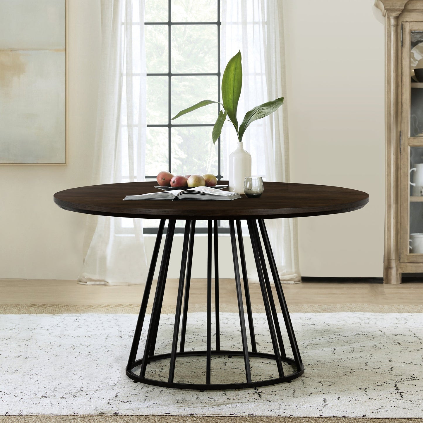 Motion Oak and Metal Round Dining Table