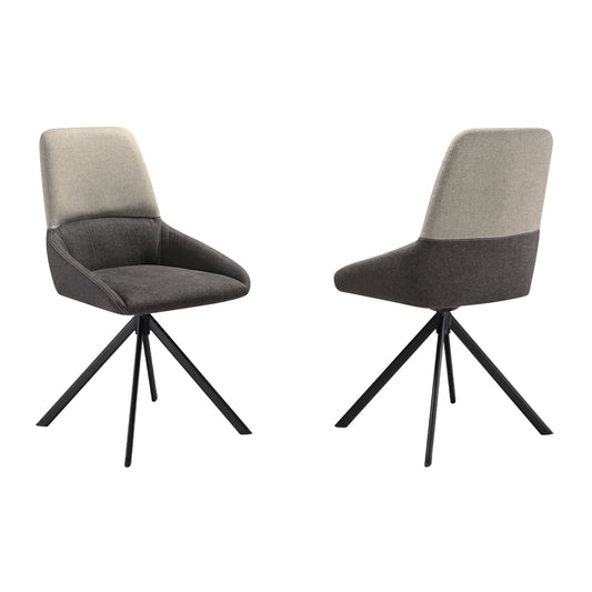 Maverick Swivel Upholstered Dining Chair in Two-Tone Fabric Gray with Black Metal Legs - Set of 2