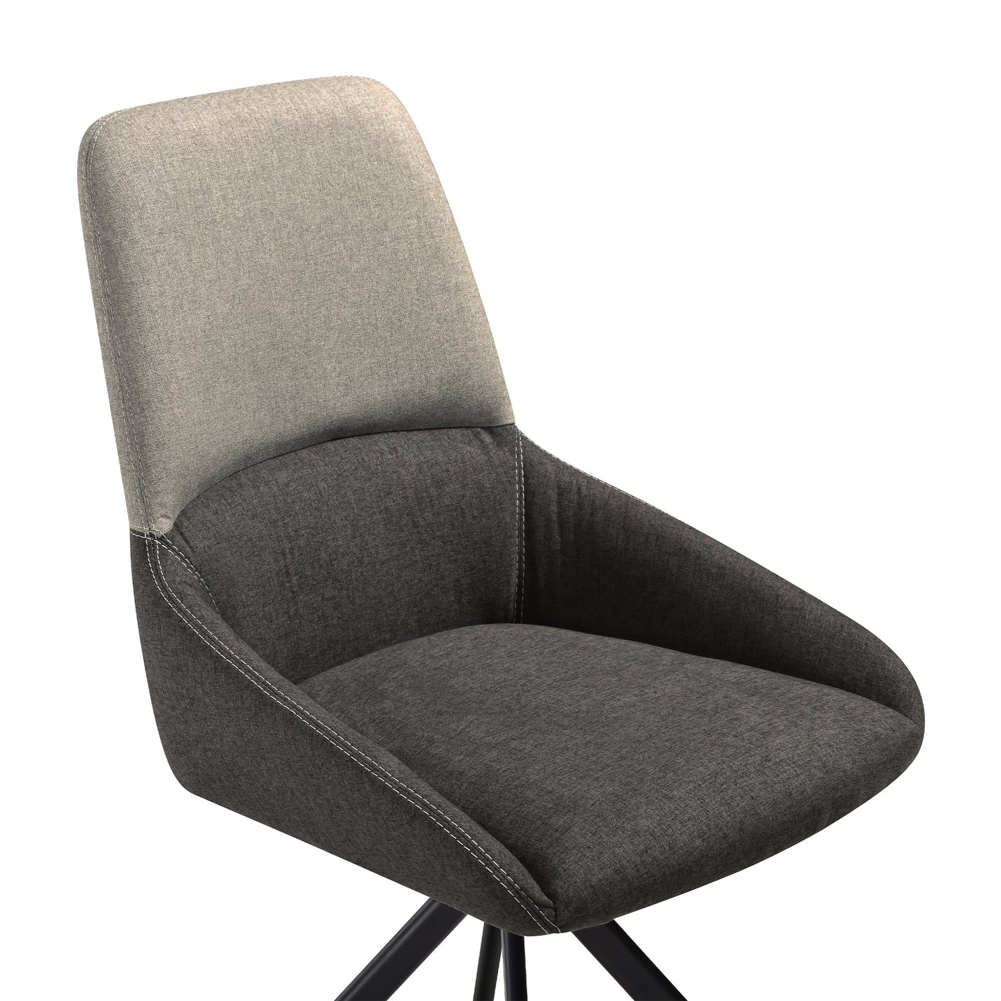 Maverick Swivel Upholstered Dining Chair in Two-Tone Fabric Gray with Black Metal Legs - Set of 2