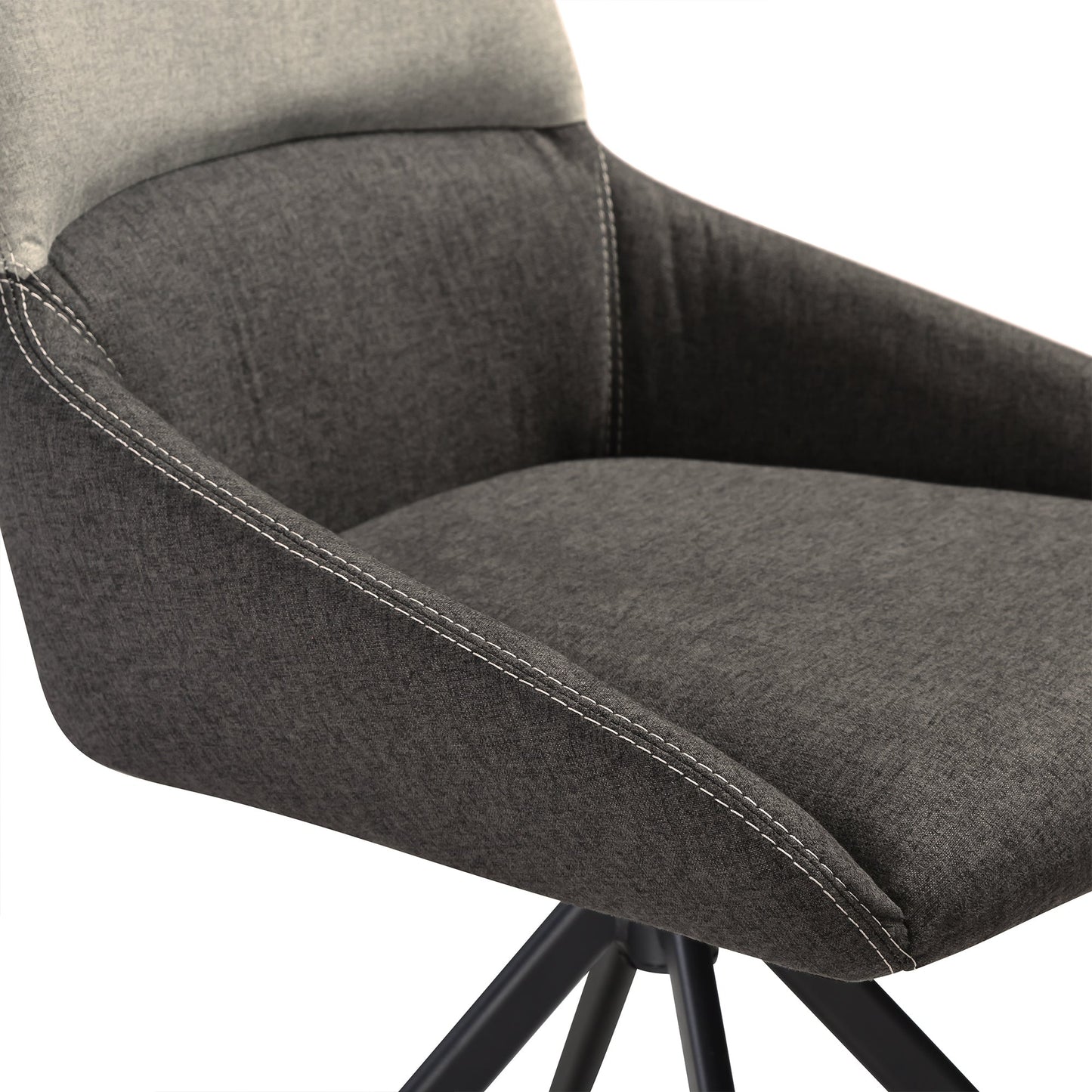 Maverick Swivel Upholstered Dining Chair in Two-Tone Fabric Gray with Black Metal Legs - Set of 2