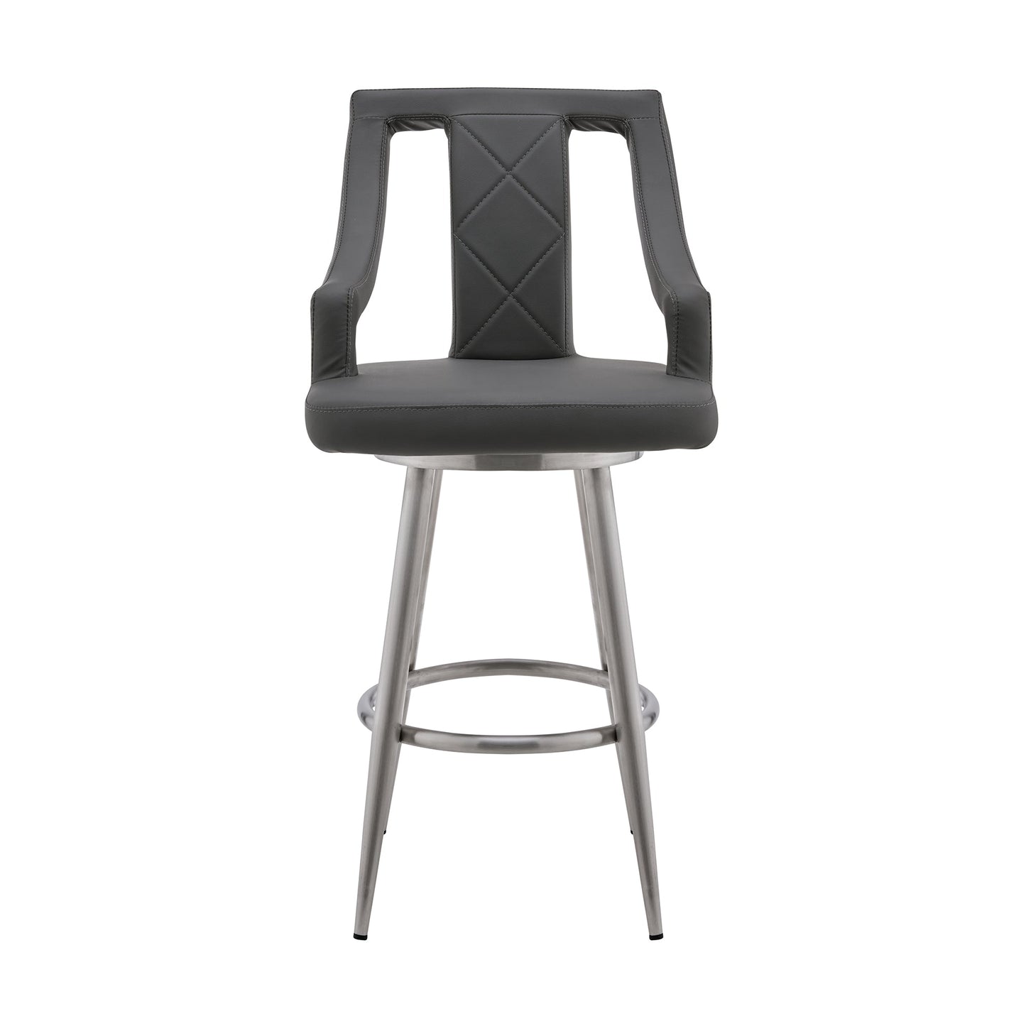 Maxen 26" Gray Faux Leather and Brushed Stainless Steel Swivel Bar Stool