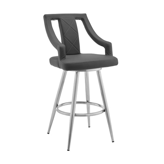 Maxen 30" Gray Faux Leather and Brushed Stainless Steel Swivel Bar Stool