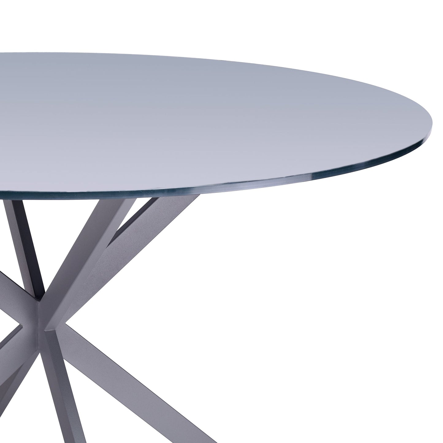 Mystere Modern Dining Table in Gray Powder Coated finish with Gray Tempered Glass Top