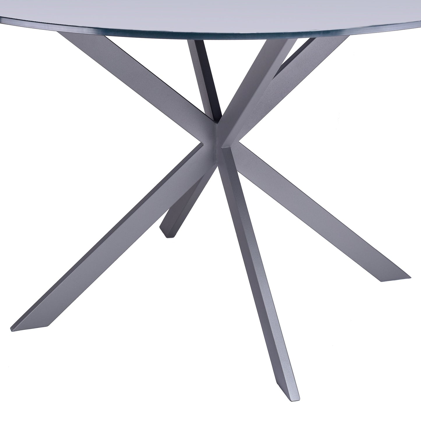 Mystere Modern Dining Table in Gray Powder Coated finish with Gray Tempered Glass Top