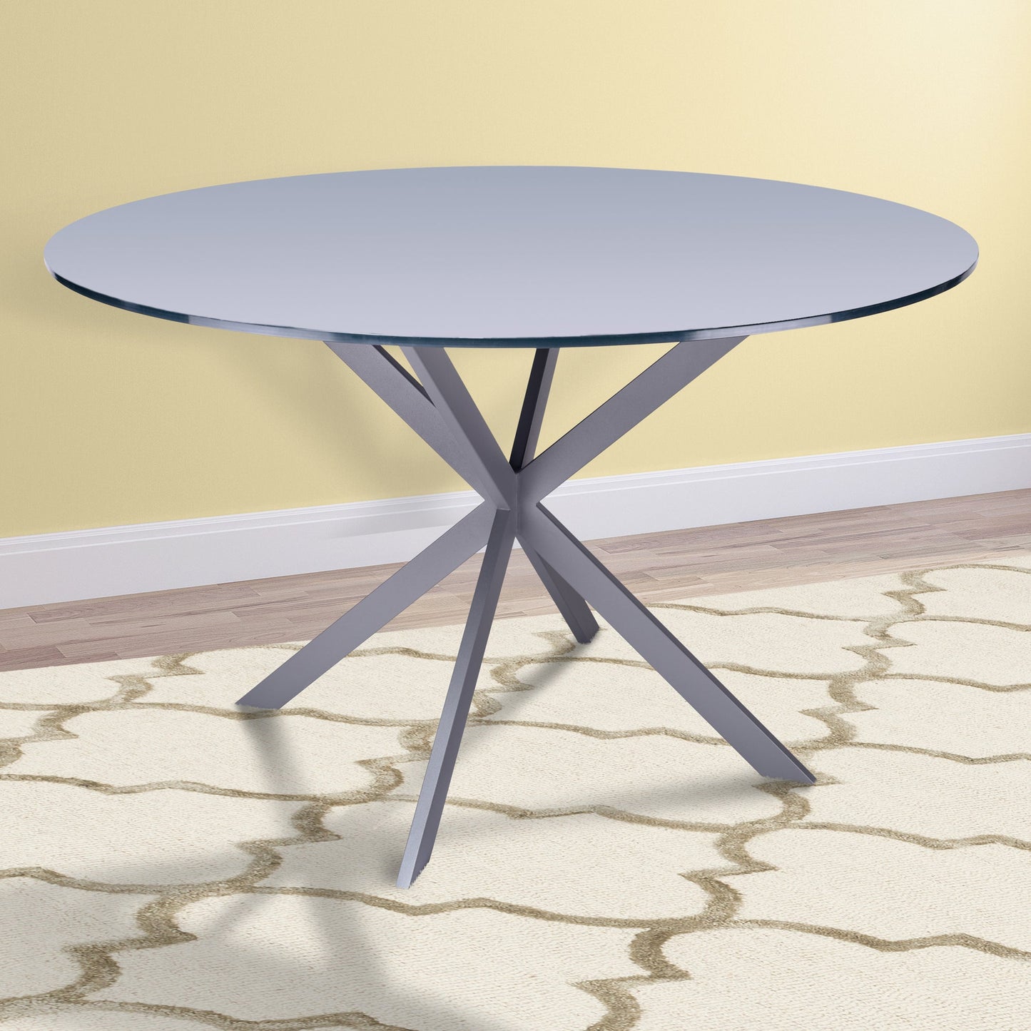 Mystere Modern Dining Table in Gray Powder Coated finish with Gray Tempered Glass Top