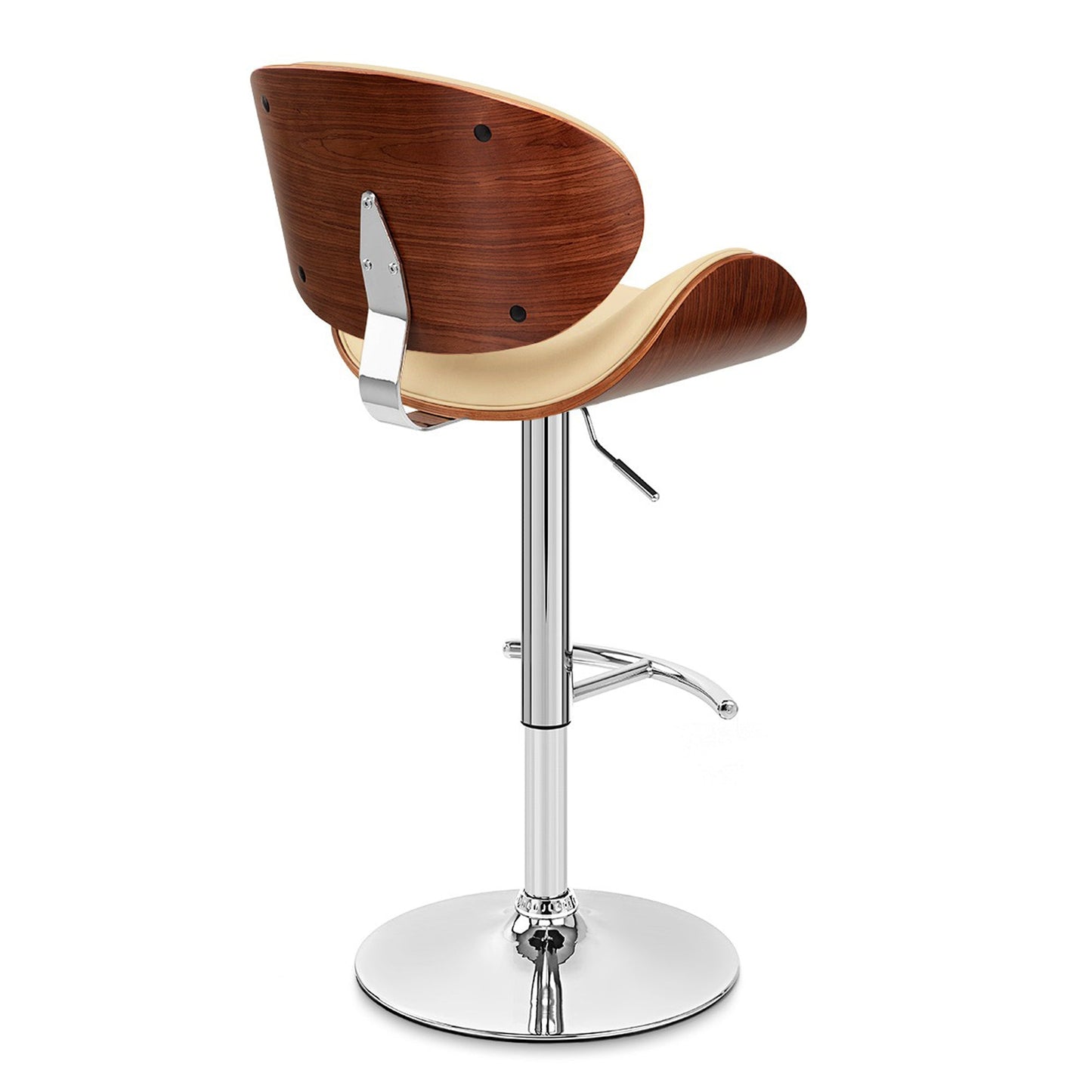 Naples Cream Faux Leather Adjustable Height Swivel Walnut Wood and Chrome Base Bar Stool