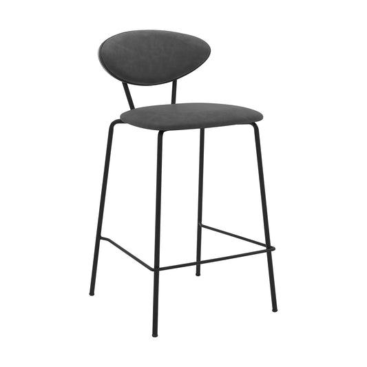 Neo 26" Gray Faux Leather and Metal Counter Height Bar Stool