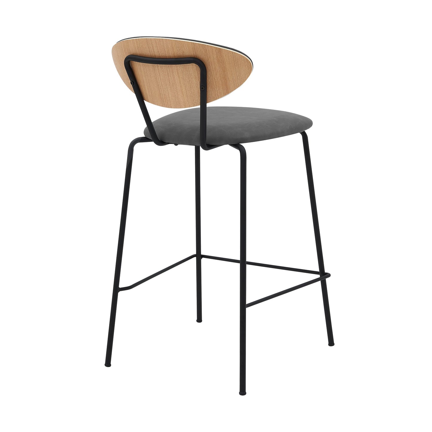 Neo 26" Gray Faux Leather and Metal Counter Height Bar Stool