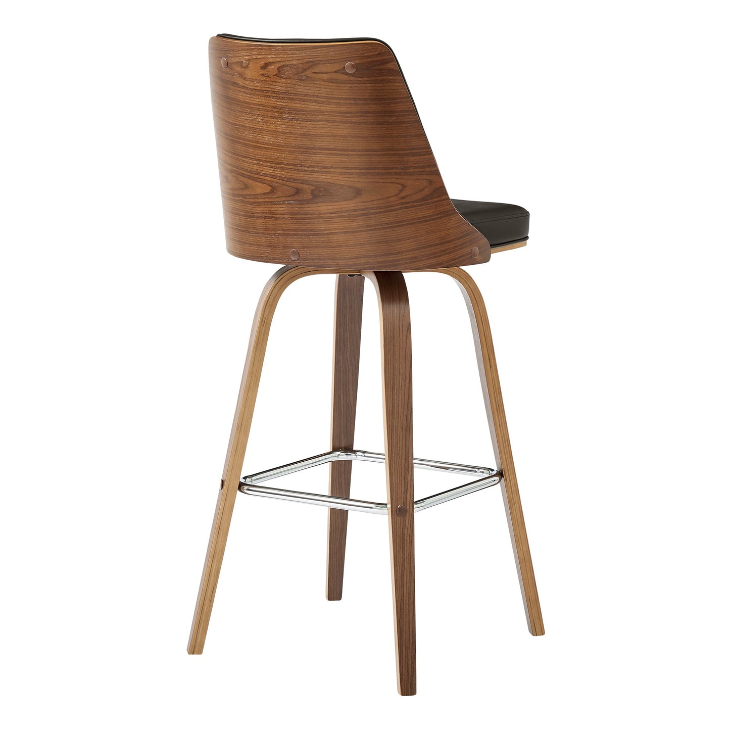 Nolte 30" Swivel Bar Stool in Brown Faux Leather and Walnut Wood