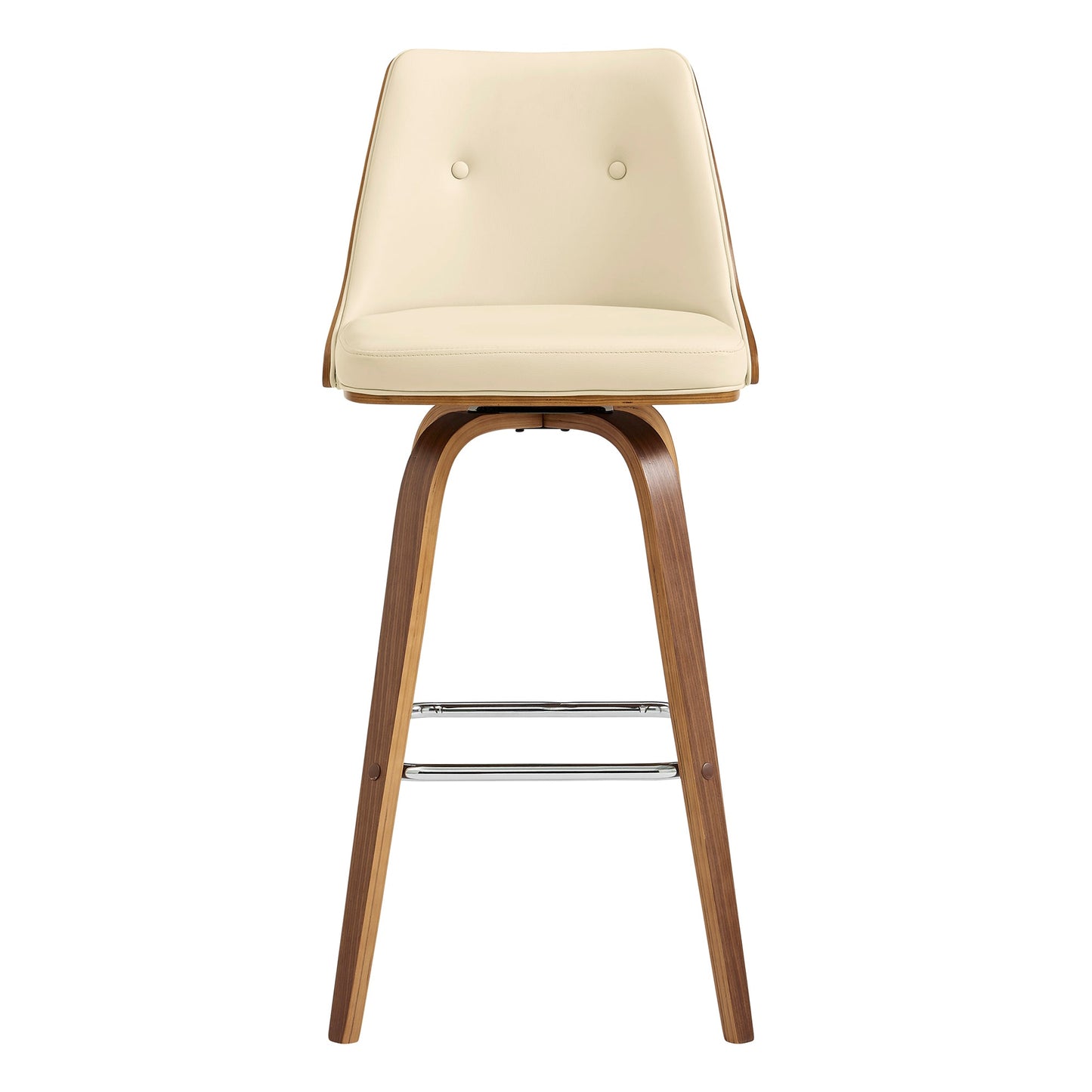 Nolte 26" Swivel Counter Stool in Cream Faux Leather and Walnut Wood