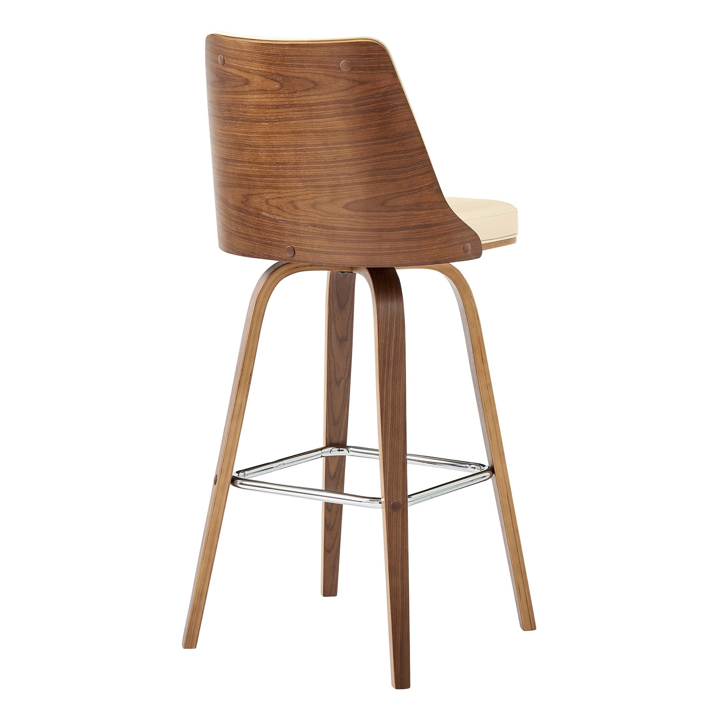 Nolte 26" Swivel Counter Stool in Cream Faux Leather and Walnut Wood