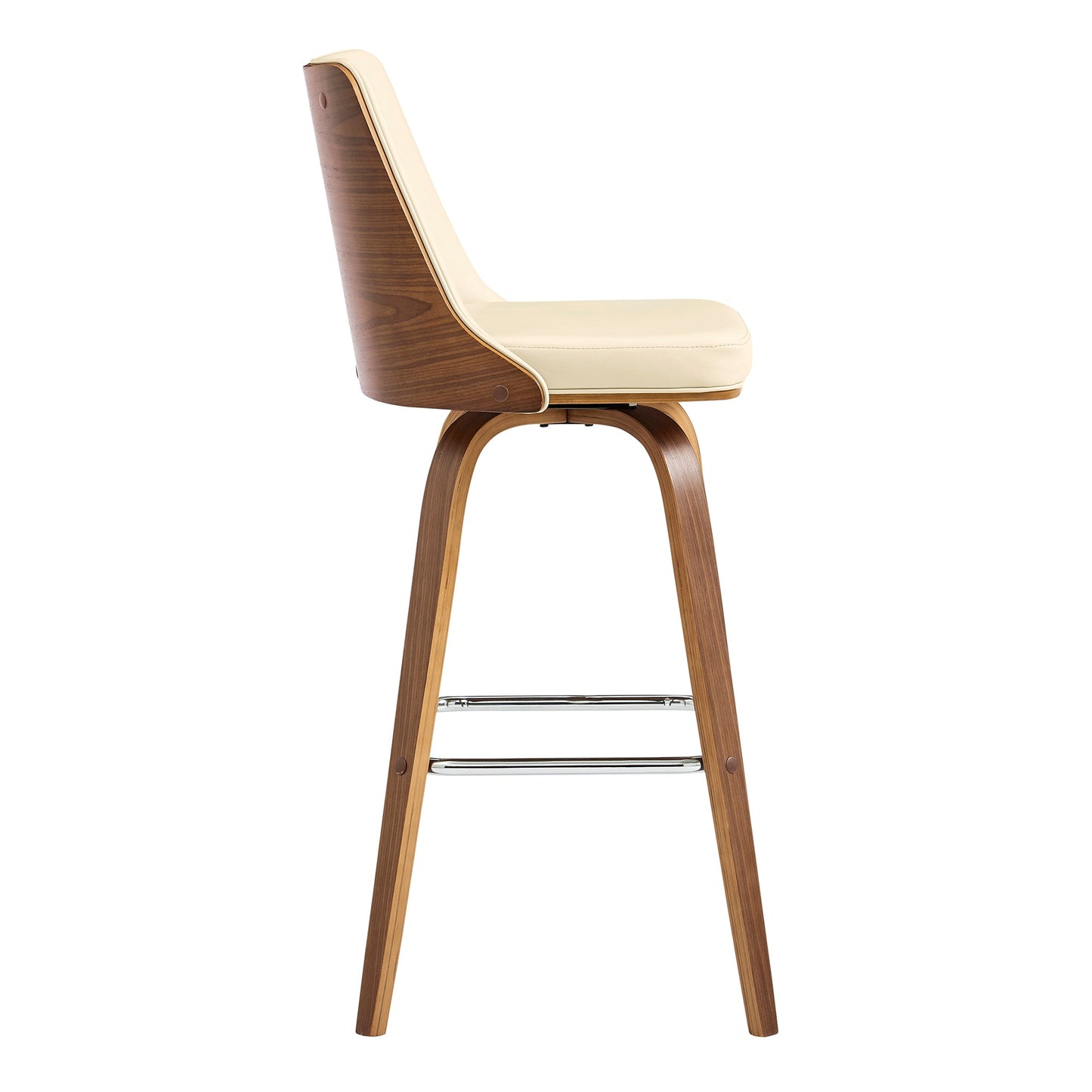 Nolte 30" Swivel Bar Stool in Cream Faux Leather and Walnut Wood