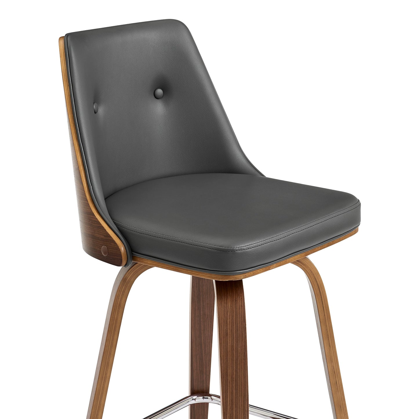 Nolte 30" Swivel Bar Stool in Gray Faux Leather and Walnut Wood