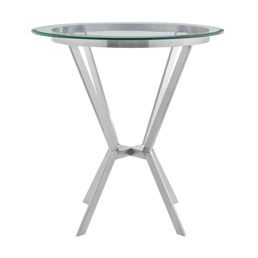 Naomi Round Glass and Brushed Stainless Steel Bar Table