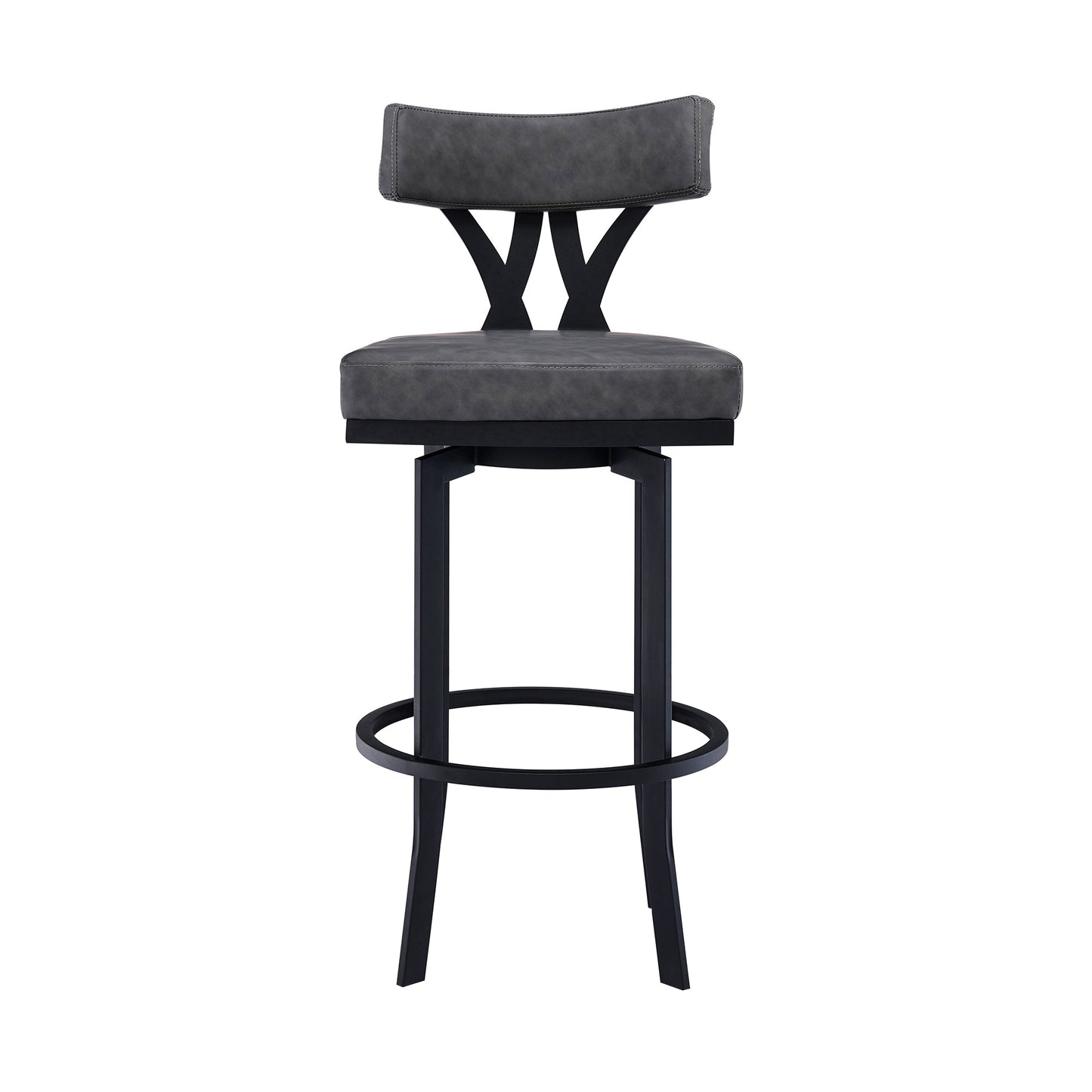 Natalie 26" Counter Height Vintage Gray Faux Leather Upholstery and Black Metal Bar Stool