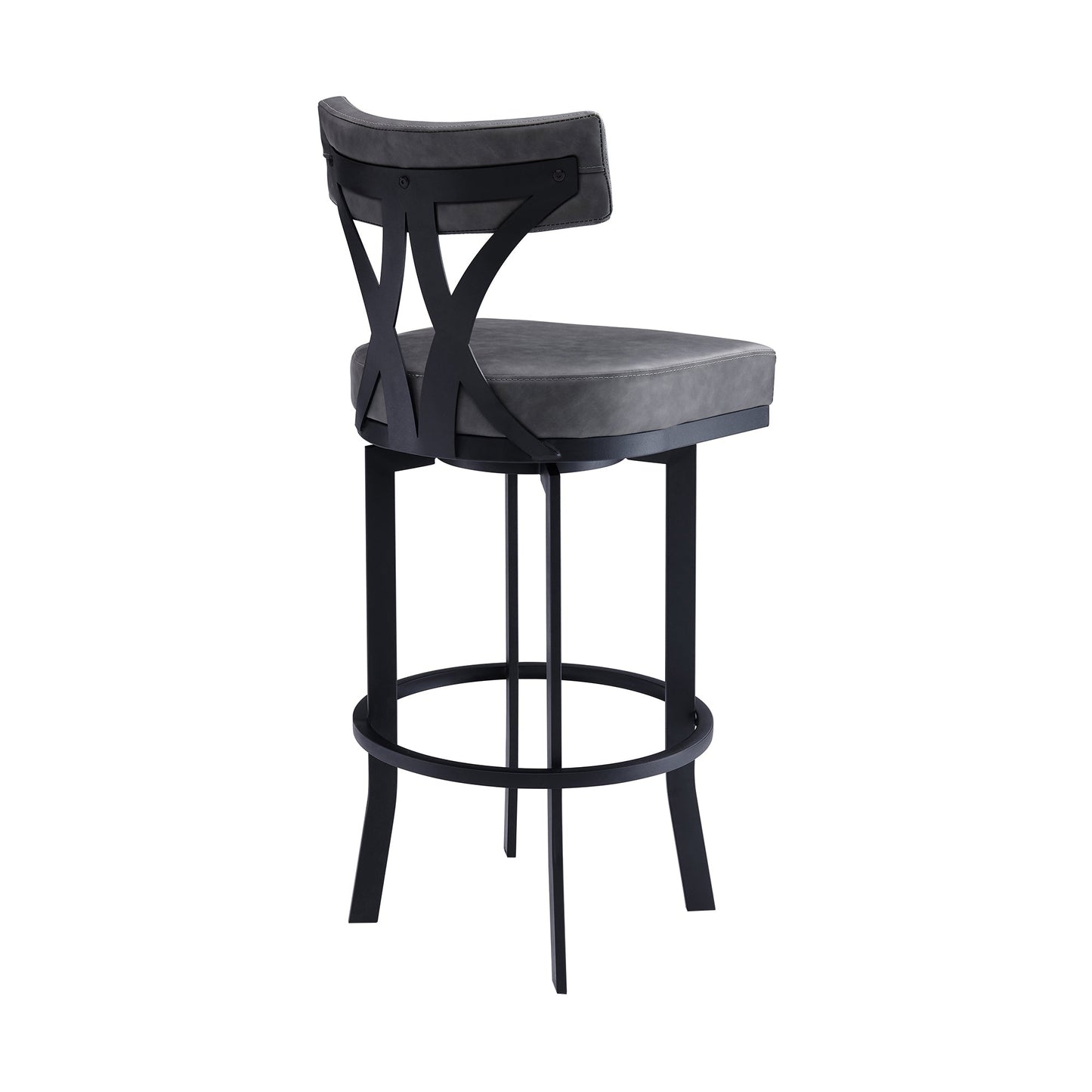 Natalie 26" Counter Height Vintage Gray Faux Leather Upholstery and Black Metal Bar Stool