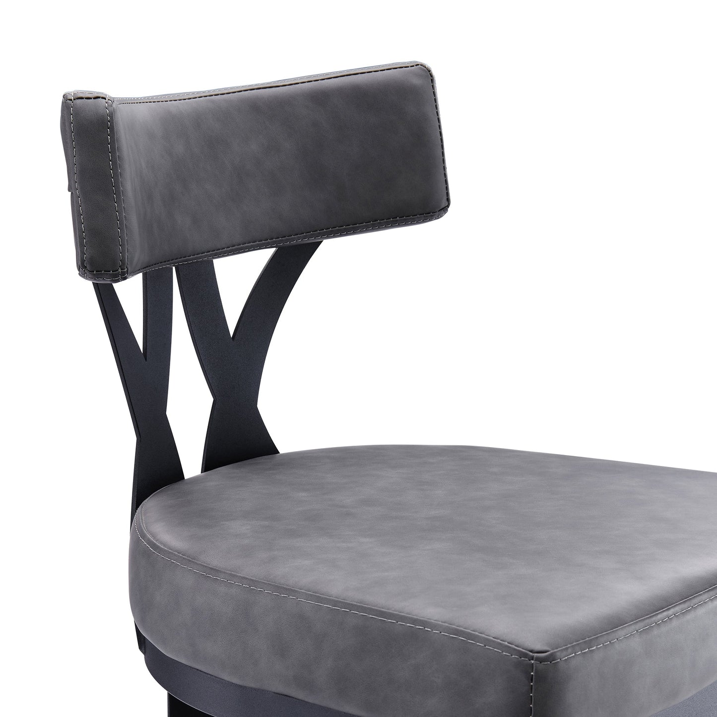 Natalie 26" Counter Height Vintage Gray Faux Leather Upholstery and Black Metal Bar Stool