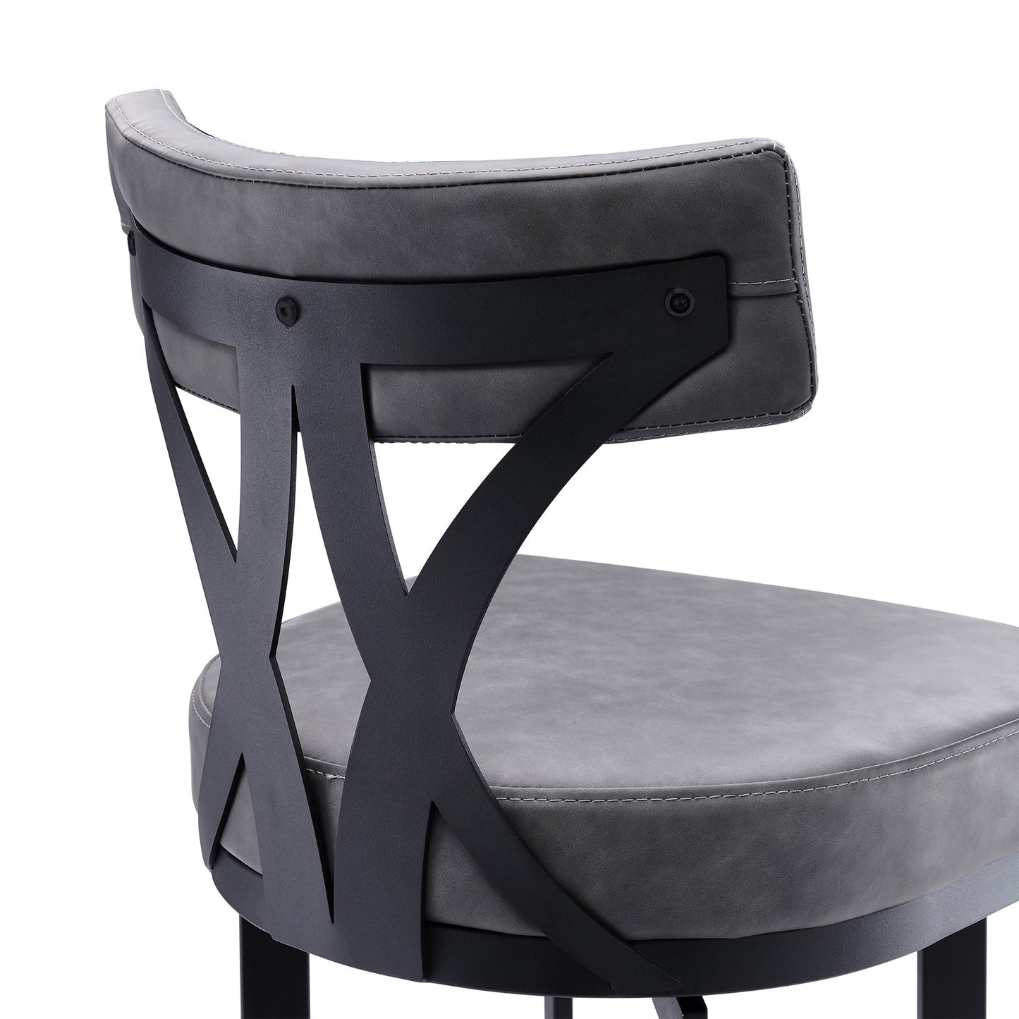 Natalie 26" Counter Height Vintage Gray Faux Leather Upholstery and Black Metal Bar Stool