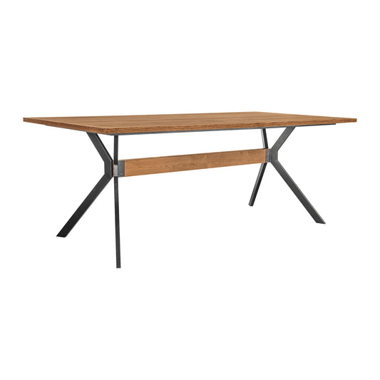 Nevada Rustic Oak Wood Trestle Base Dining Table in Balsamico