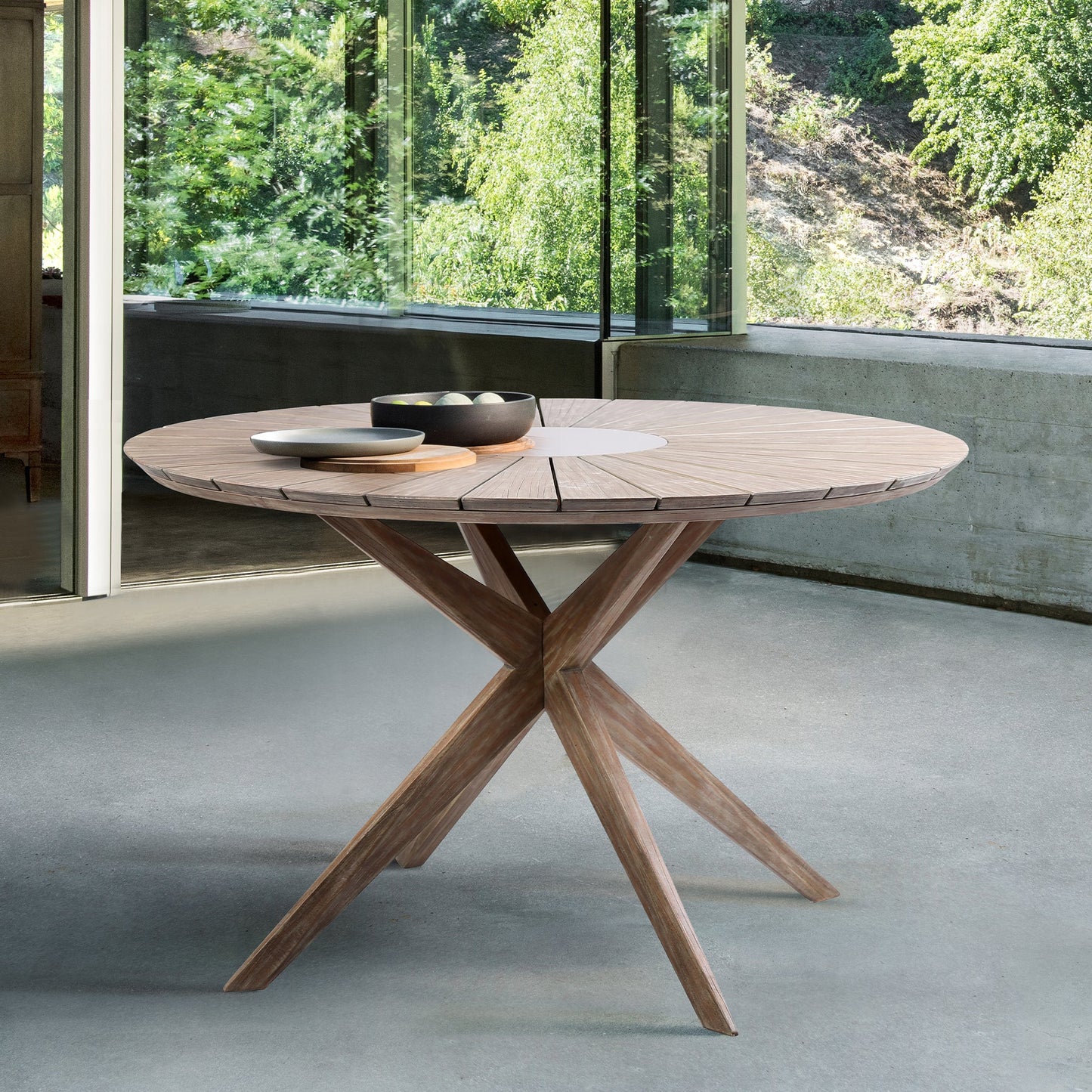 Oasis Outdoor Light Eucalyptus Wood and Concrete Round Dining Table