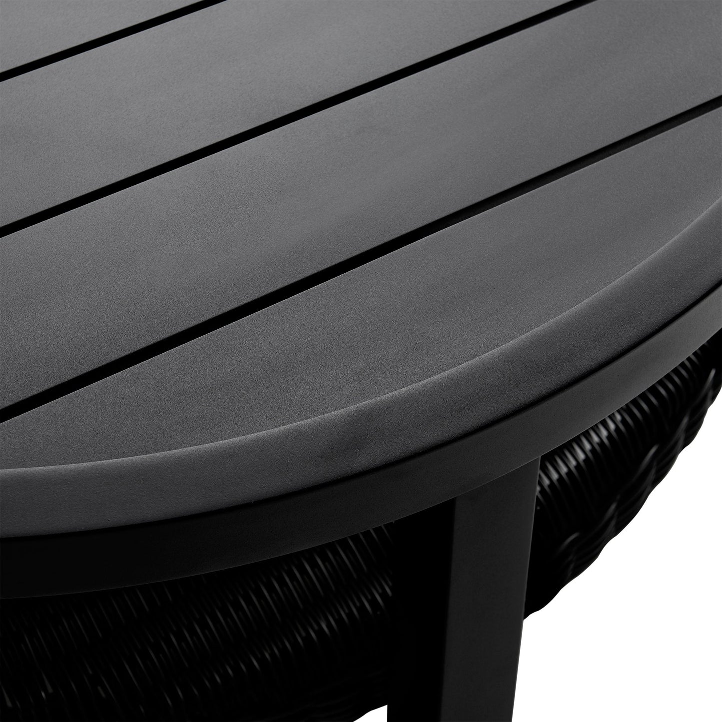 Cayman Black Aluminum Outdoor Round Conversation Table with Wicker Shelf