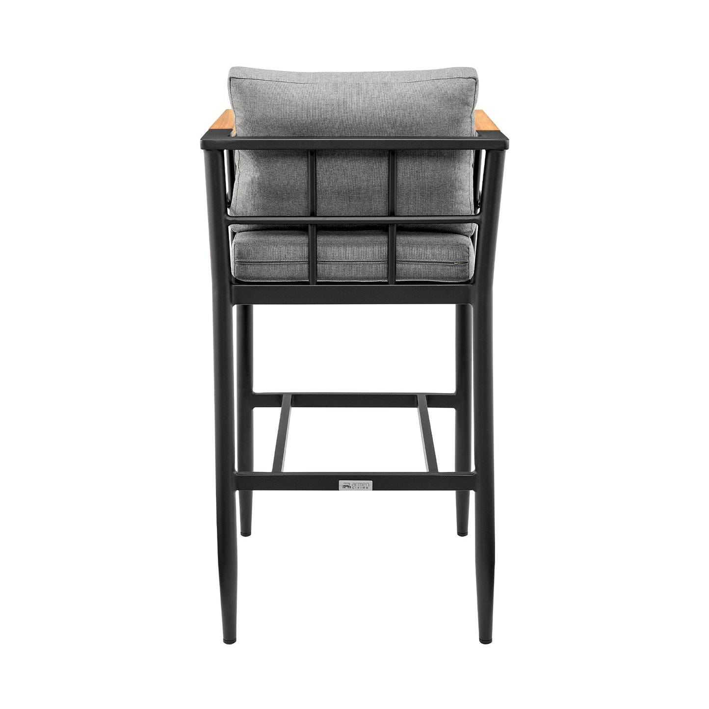 Orlando Outdoor Patio Counter Height Bar Stool in Aluminum and Teak with Gray Cushions