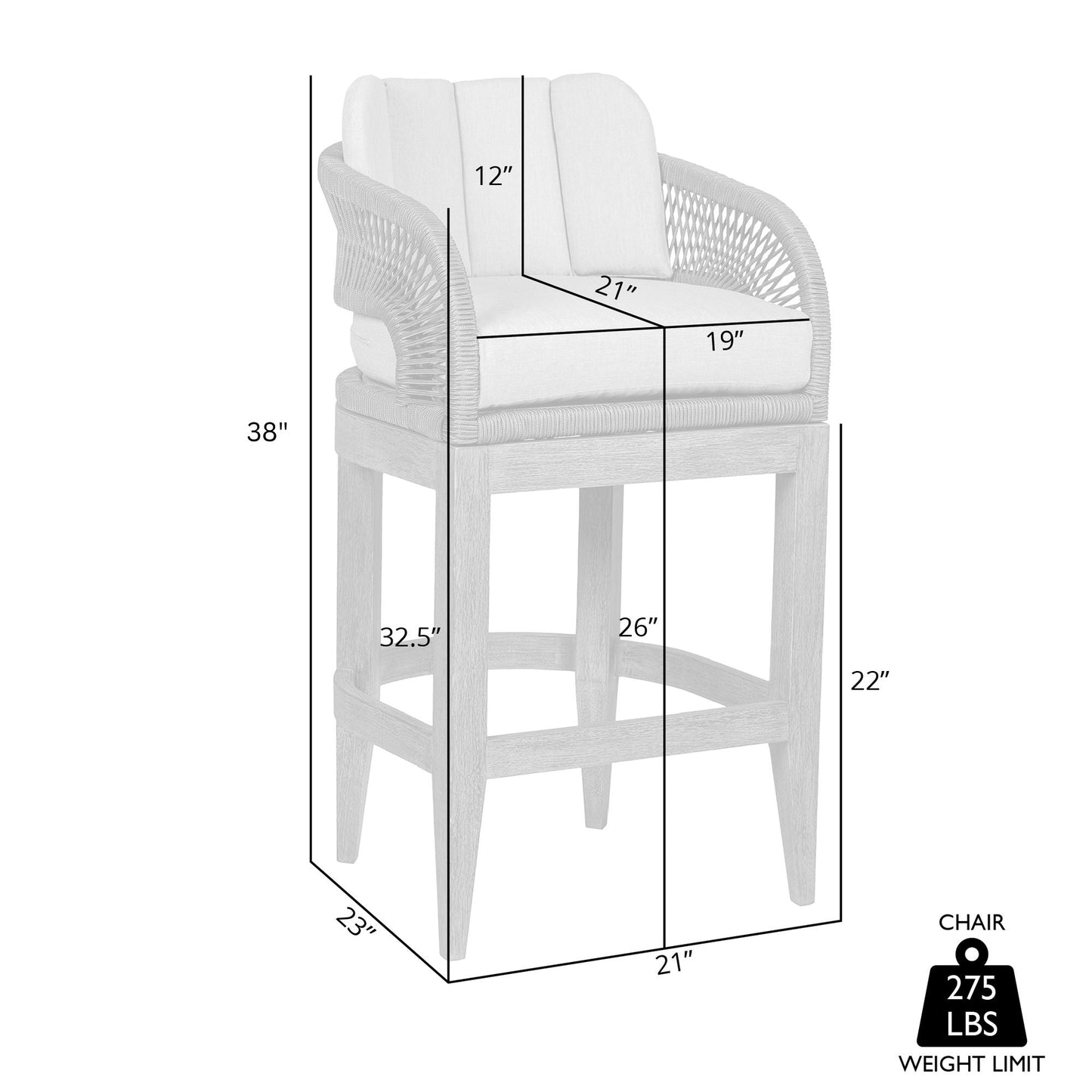 Orbit Outdoor Patio 26" Counter Stool in Weathered Eucalyptus Wood with Gray Rope and Taupe Olefin Cushions