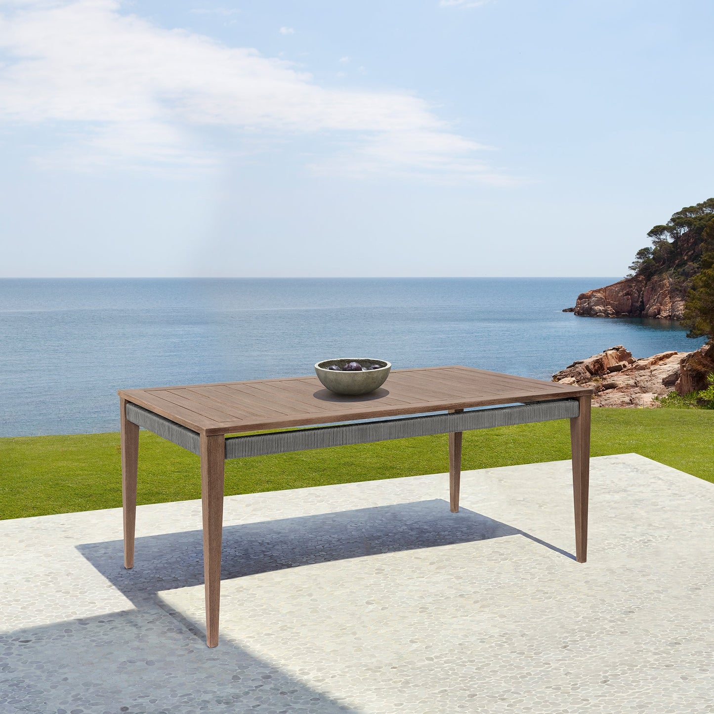 Orbit Outdoor Patio Dining Table in Weathered Eucalyptus Wood