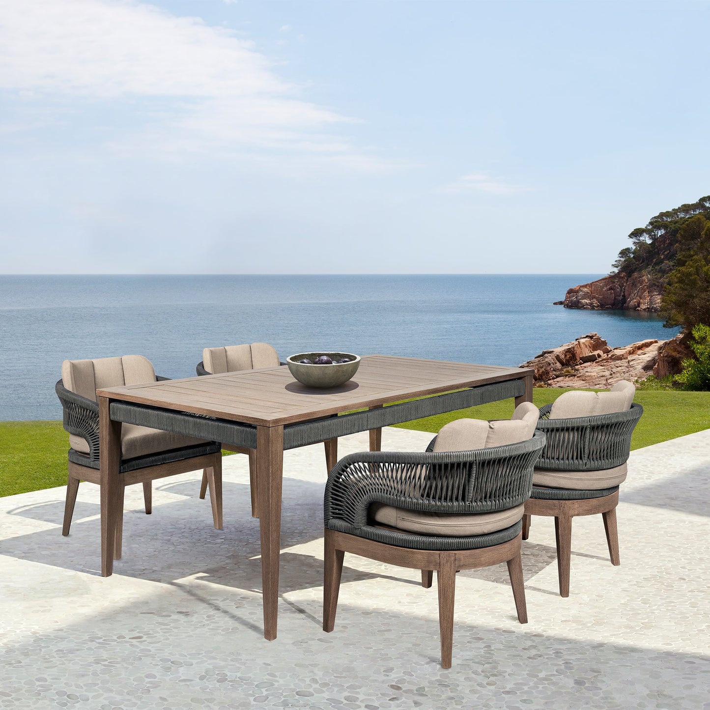 Orbit Outdoor Patio Dining Table in Weathered Eucalyptus Wood