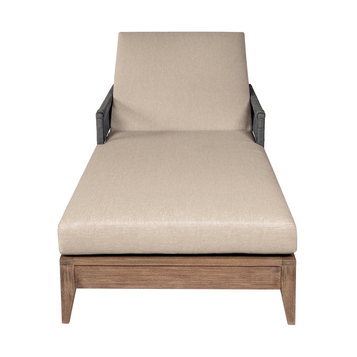 Orbit Outdoor Patio Chaise Lounge Chair in Weathered Eucalyptus Wood with Gray Rope and Taupe Olefin Cushions