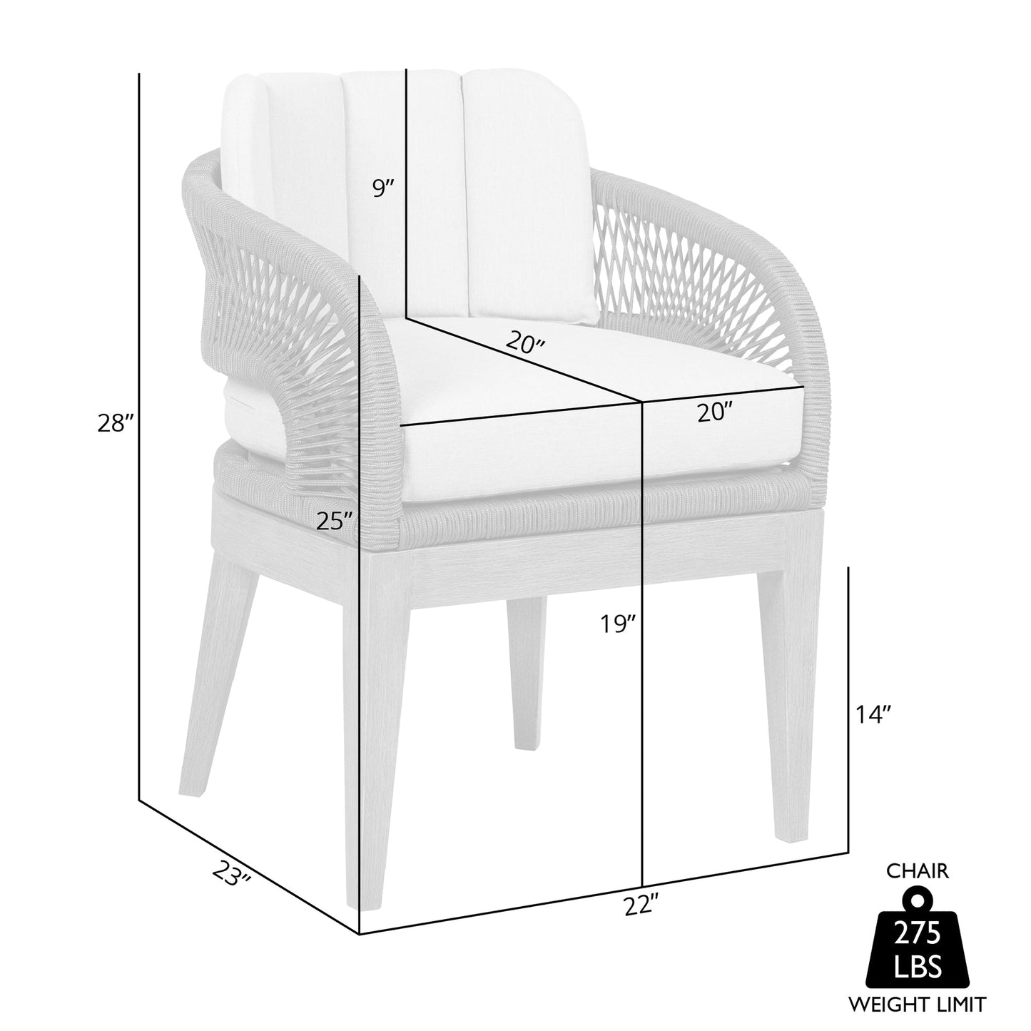 Orbit Outdoor Patio Dining Chair in Weathered Eucalyptus Wood with Gray Rope and Taupe Olefin Cushions