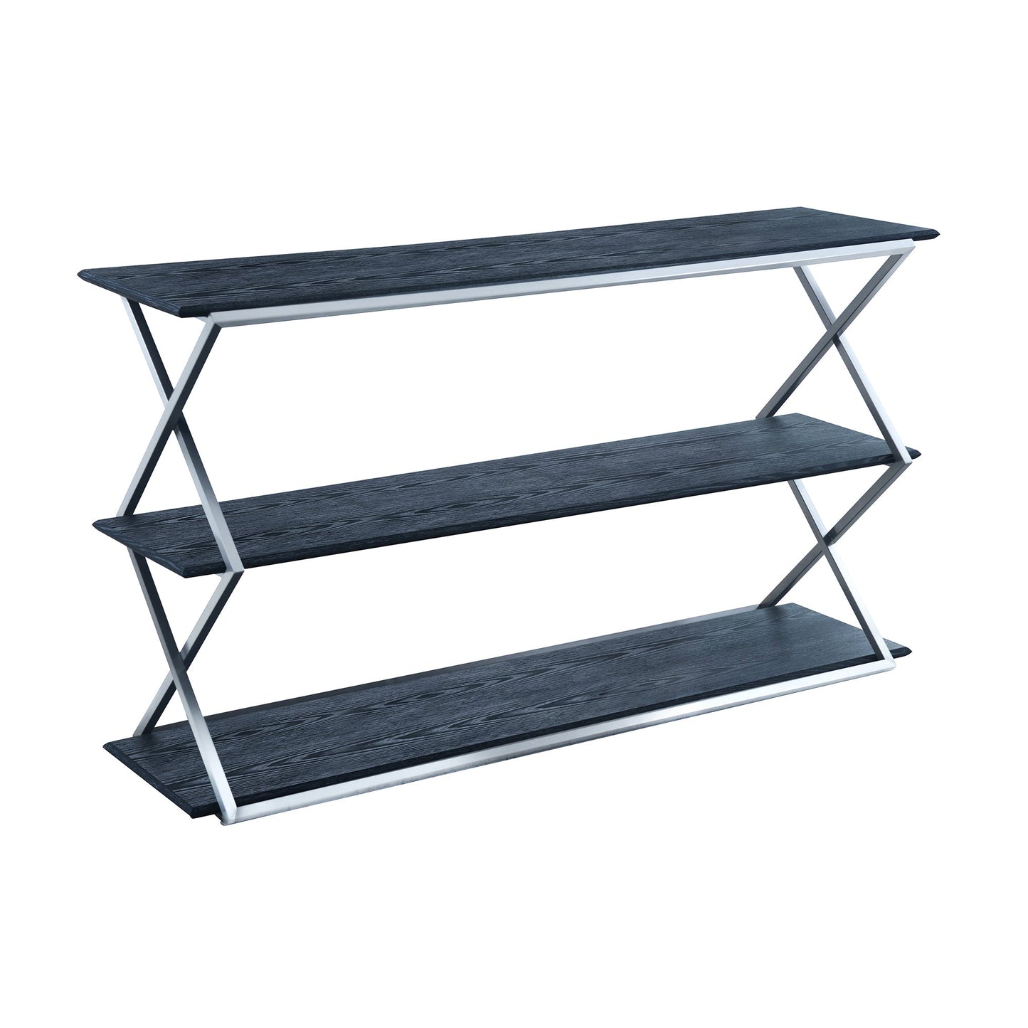 Westlake 3-Tier Black Console Table with Brushed Stainless Steel Frame